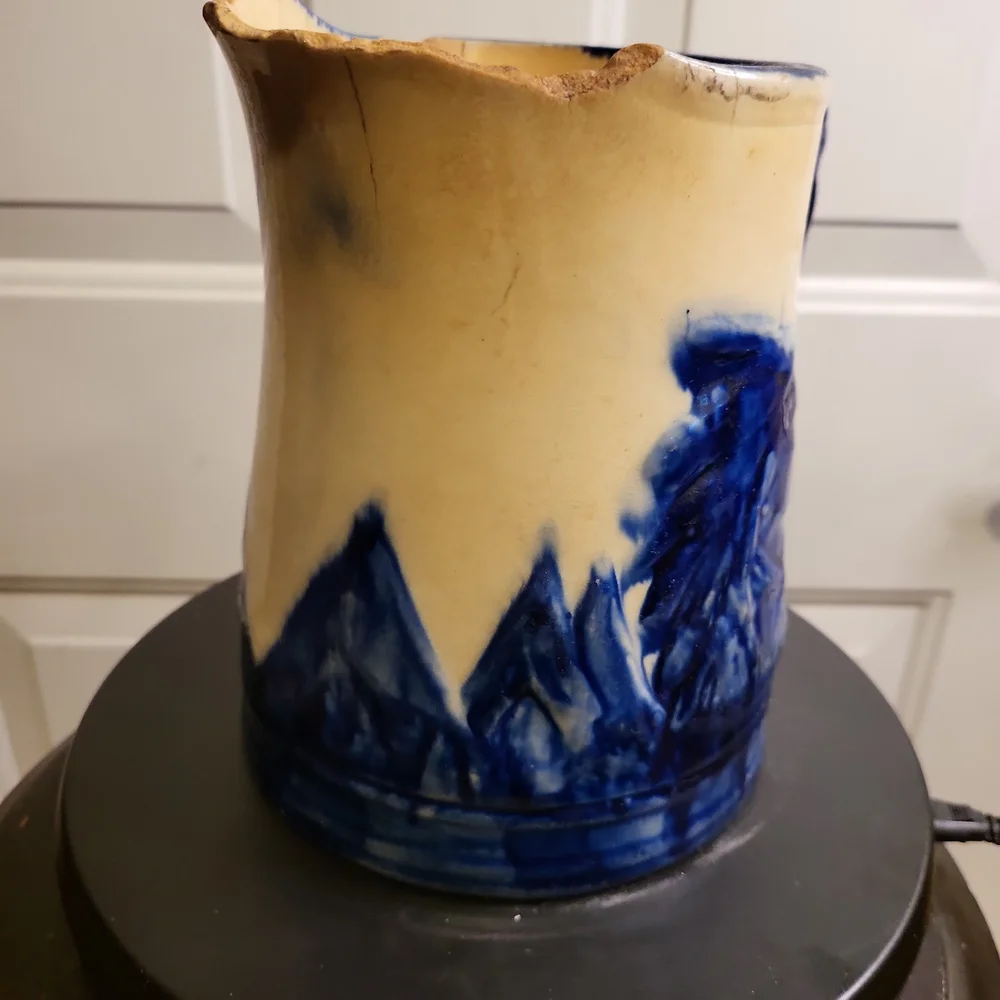 Antique Old Sleepy Eyed Joe Blue & White Ironstone Pitcher 1900. - Picture 5 of 11